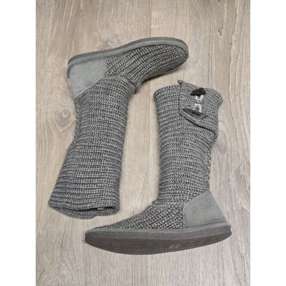 Bearpaw Youth Grey Tall (or Short) Knit Sheepskin Footed Boots‎ Size US 3